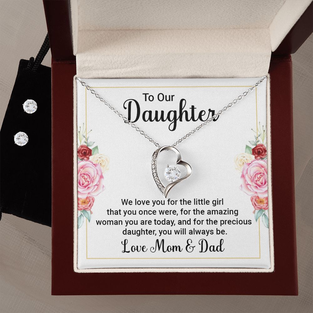To Our Daughter Forever Love Necklace and Cubic Zirconia Earring Set