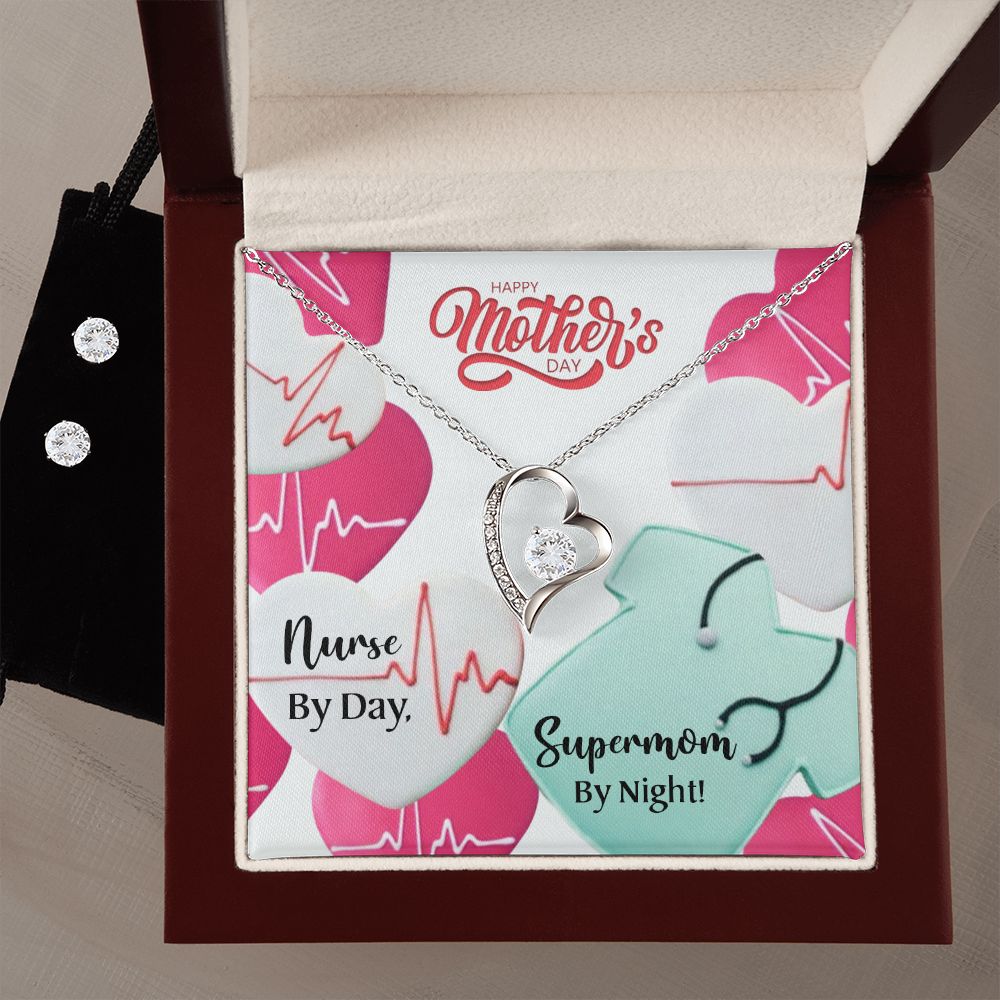 Nurse by Dad Happy Mothers Day mom  Forever Love Necklace and Cubic Zirconia Earring Set