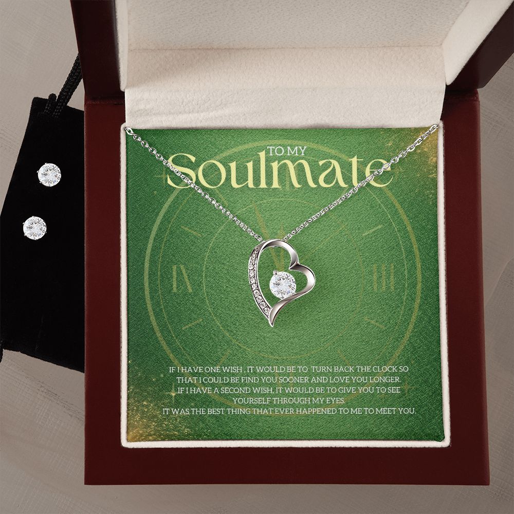To My Soulmate Forever Love Necklace and Cubic Zirconia Earring Set