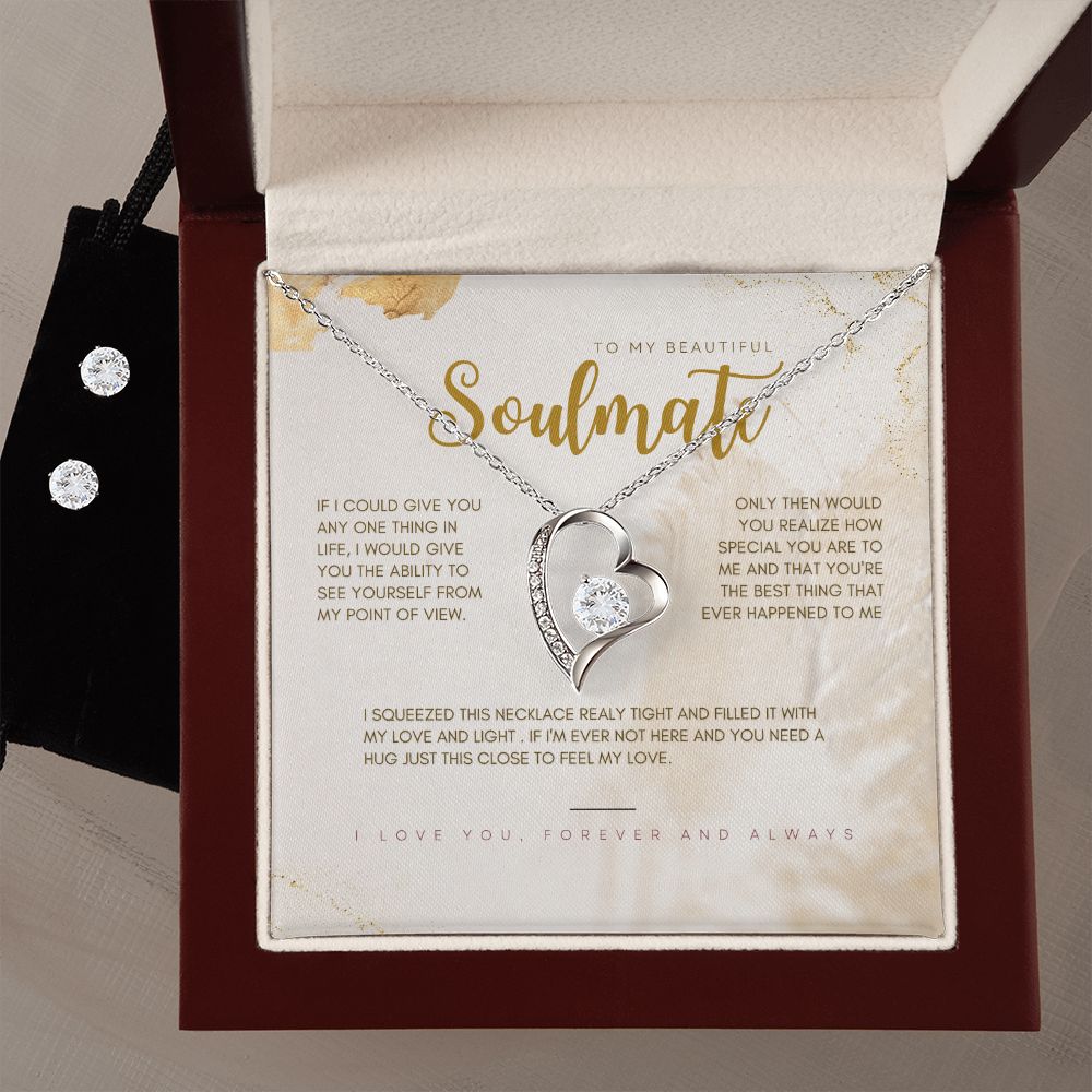 To My Beautiful Soulmate Forever Love Necklace and Cubic Zirconia Earring Set
