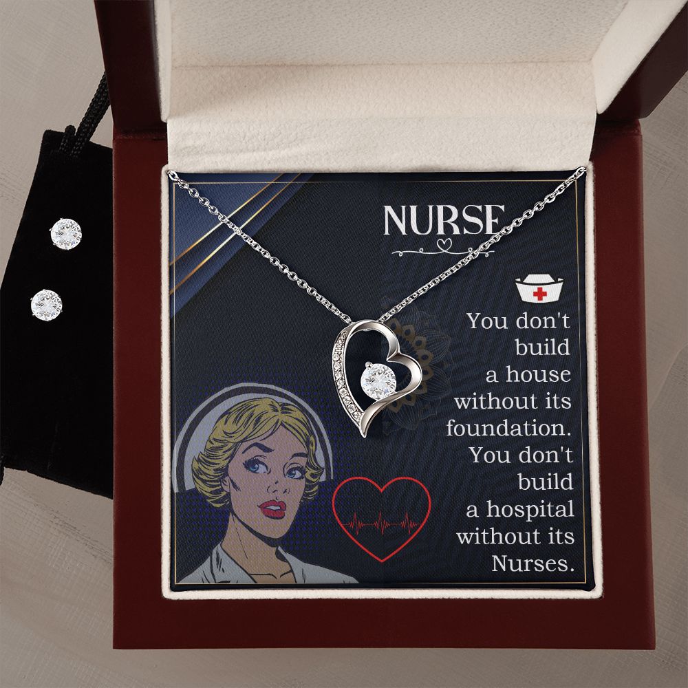 Nurse Forever Love Necklace and Cubic Zirconia Earring Set