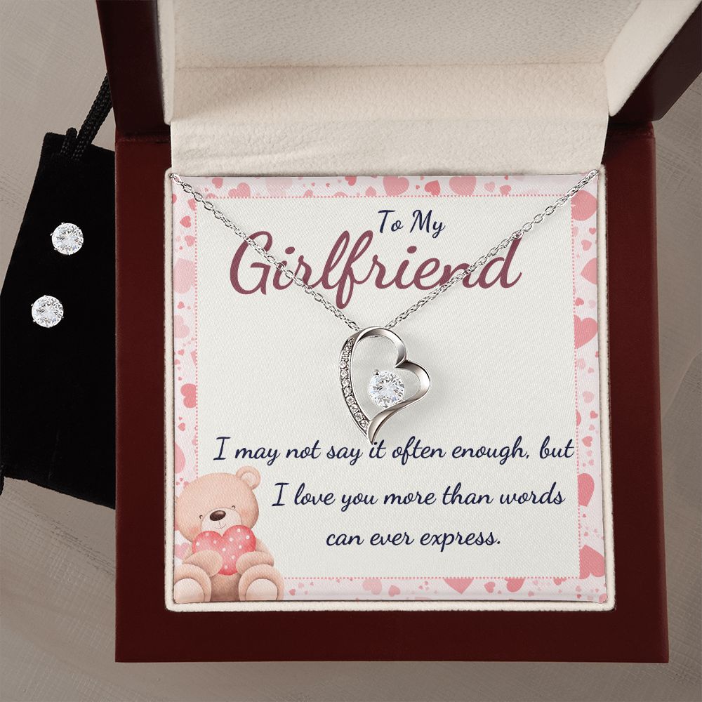 To My Girlfriend, I may not say it often enough, I love you more than words can ever express Forever Love Necklace and Cubic Zirconia Earring Set