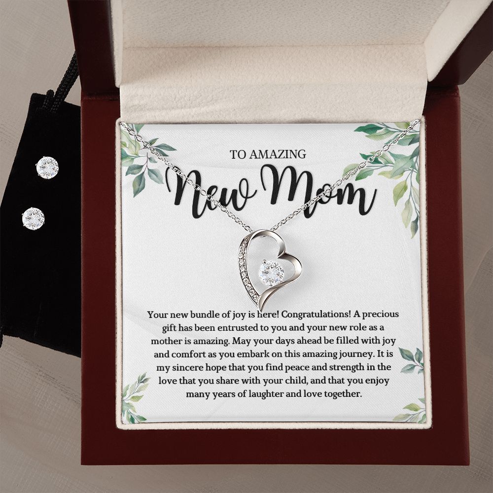 To Amazing new mom Forever Love Necklace and Cubic Zirconia Earring Set