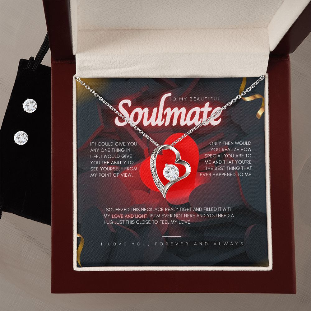 To My Beautiful Soulmate- Forever Love Necklace and Cubic Zirconia Earring Set