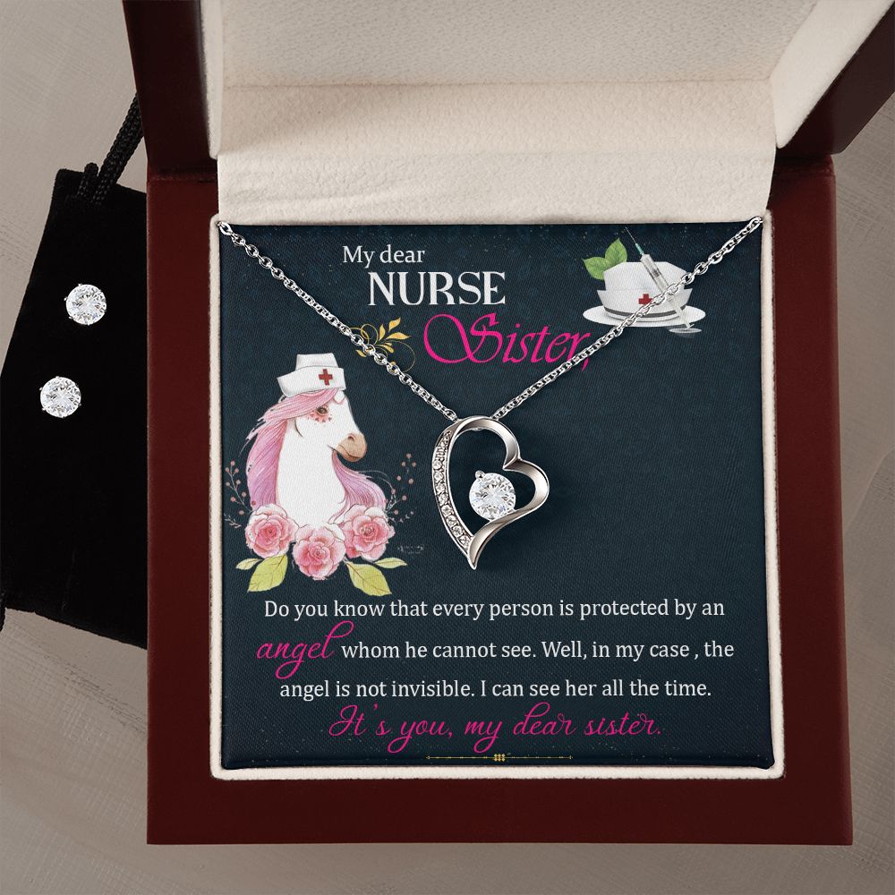 My dear nurse sister Forever Love Necklace and Cubic Zirconia Earring Set