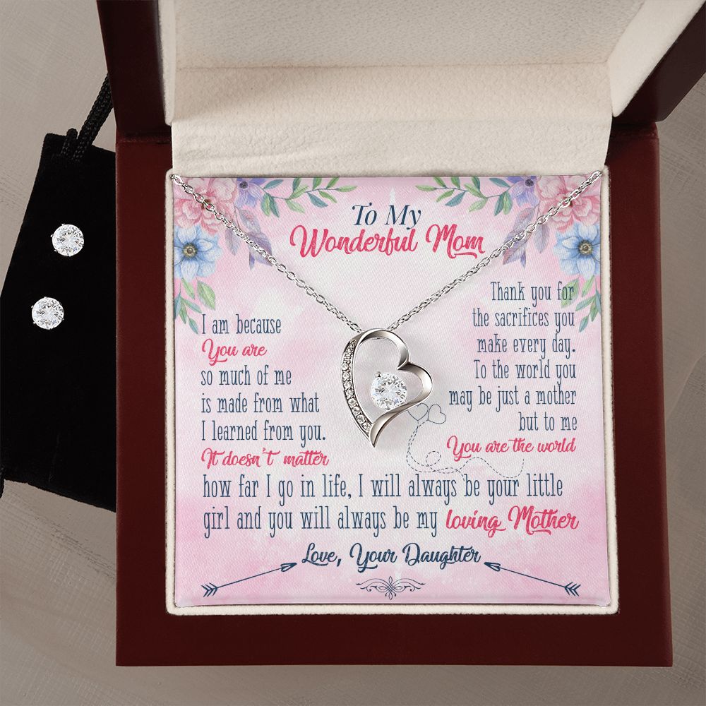 To My wonderful Mom Forever Love Necklace and Cubic Zirconia Earring Set