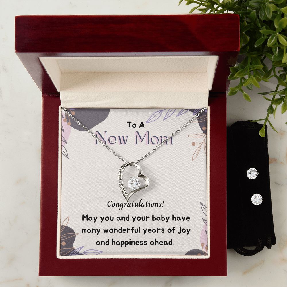 To a New Mom Forever Love Necklace and Cubic Zirconia Earring Set