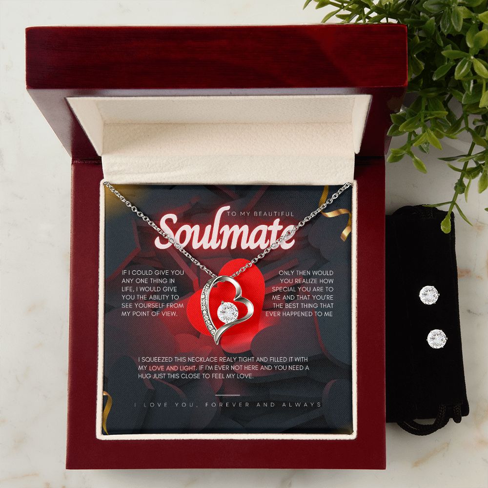 To My Beautiful Soulmate- Forever Love Necklace and Cubic Zirconia Earring Set