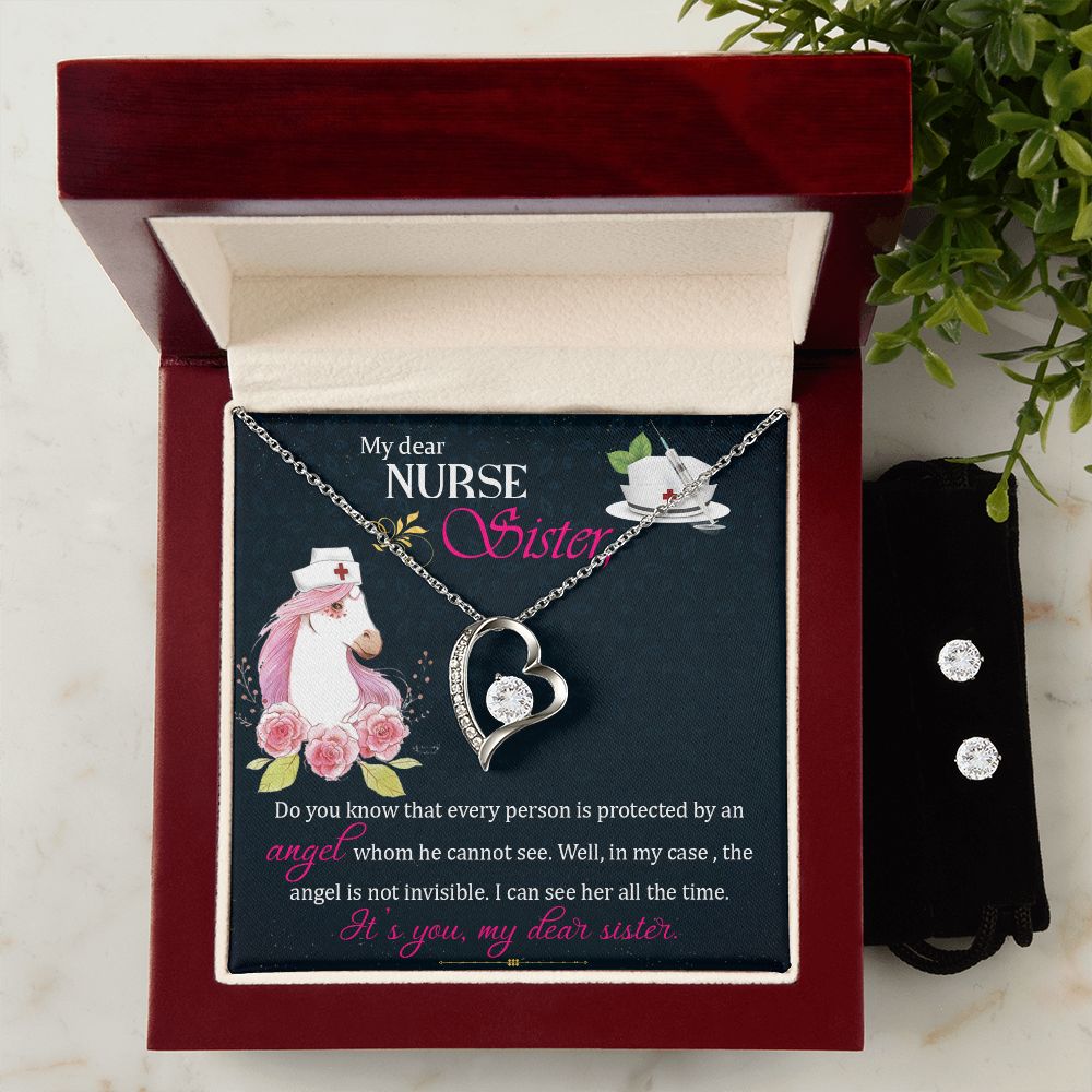 My dear nurse sister Forever Love Necklace and Cubic Zirconia Earring Set