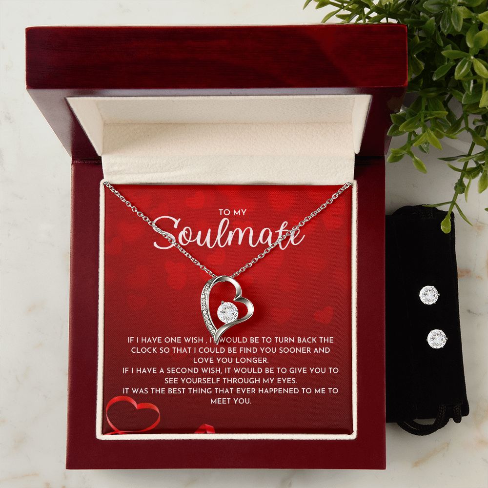 To My Soulmate- Forever Love Necklace and Cubic Zirconia Earring Set