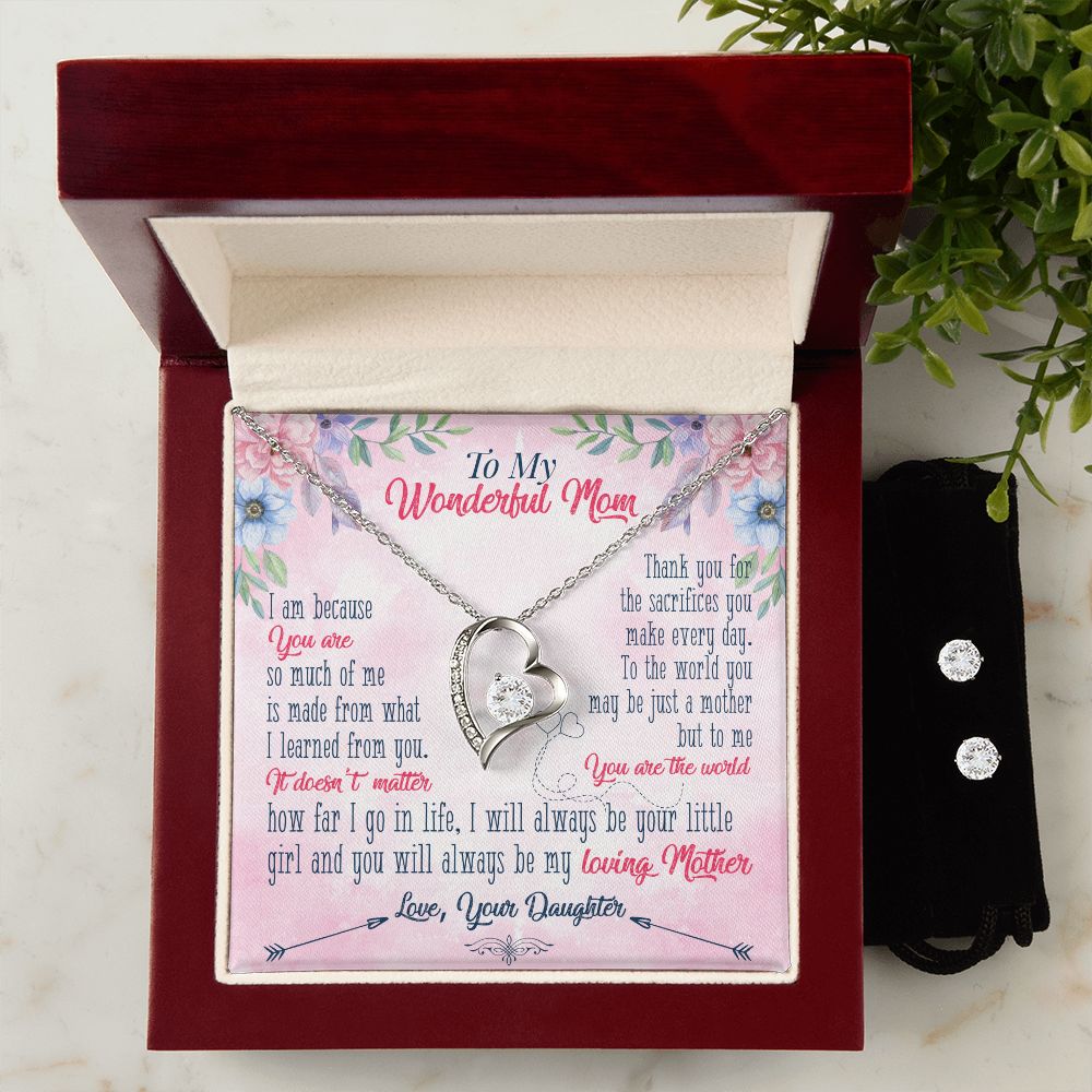 To My wonderful Mom Forever Love Necklace and Cubic Zirconia Earring Set