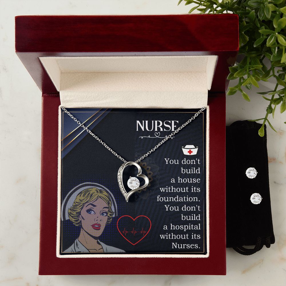 Nurse Forever Love Necklace and Cubic Zirconia Earring Set