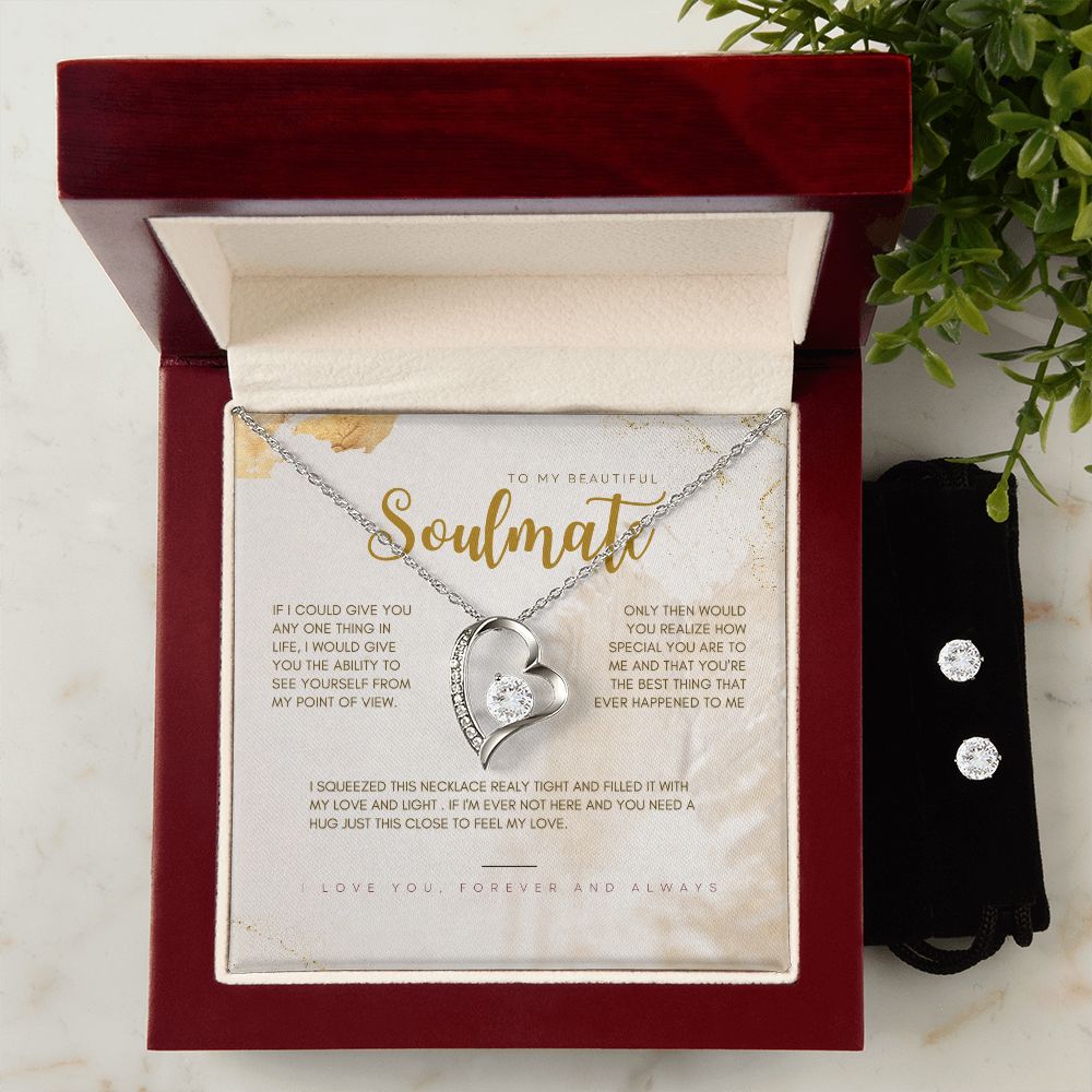 To My Beautiful Soulmate Forever Love Necklace and Cubic Zirconia Earring Set