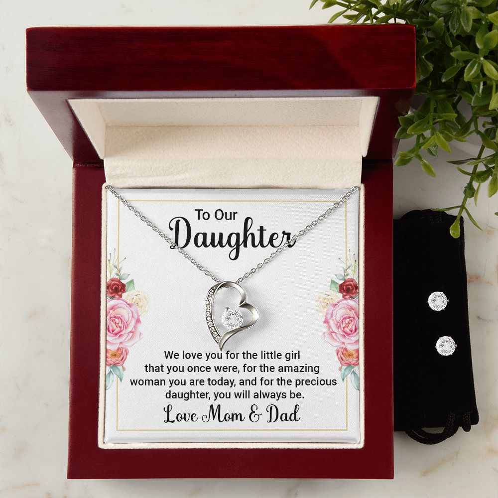 To Our Daughter Forever Love Necklace and Cubic Zirconia Earring Set