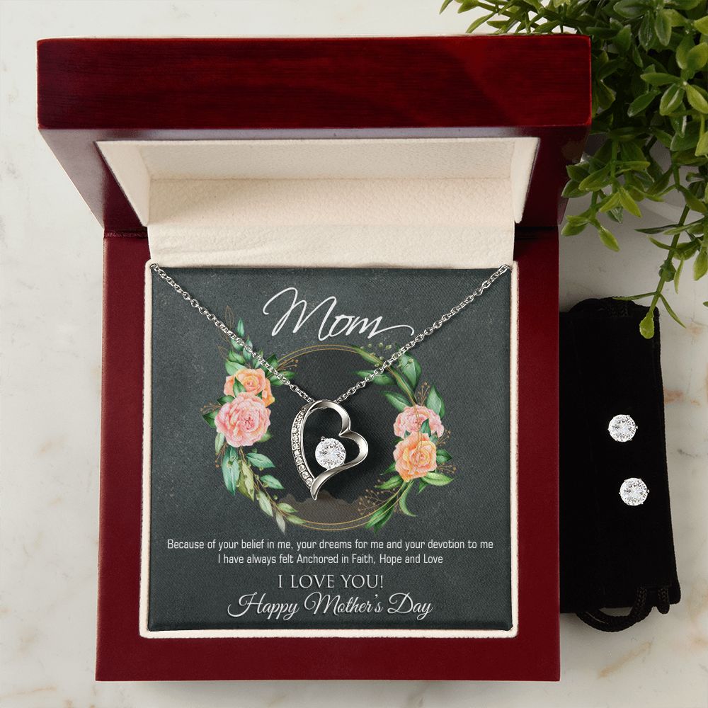 Mothers Day Forever Love Necklace and Cubic Zirconia Earring Set