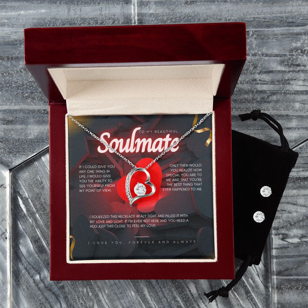 To My Beautiful Soulmate- Forever Love Necklace and Cubic Zirconia Earring Set
