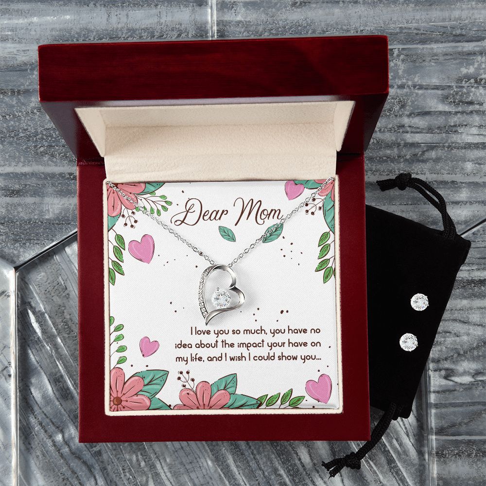 Dear Mom I love you so much Forever Love Necklace and Cubic Zirconia Earring Set