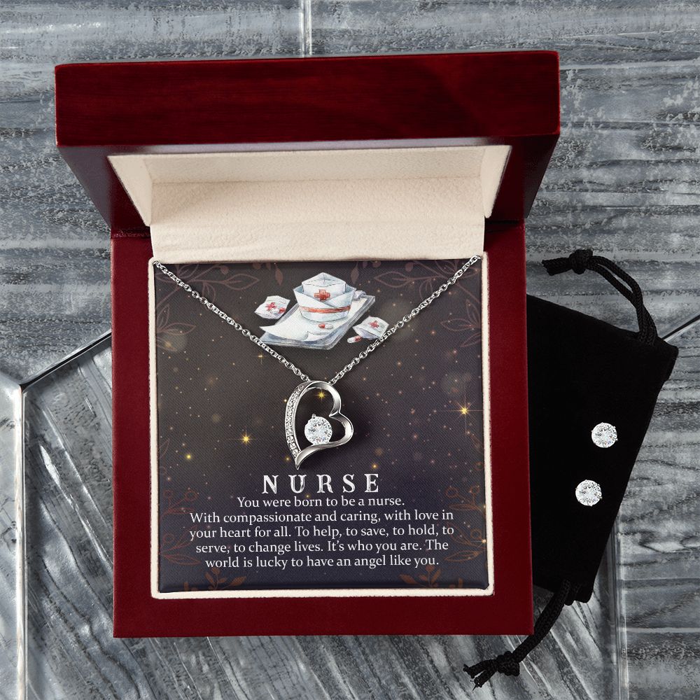 Nurse You were born to be Forever Love Necklace and Cubic Zirconia Earring Set