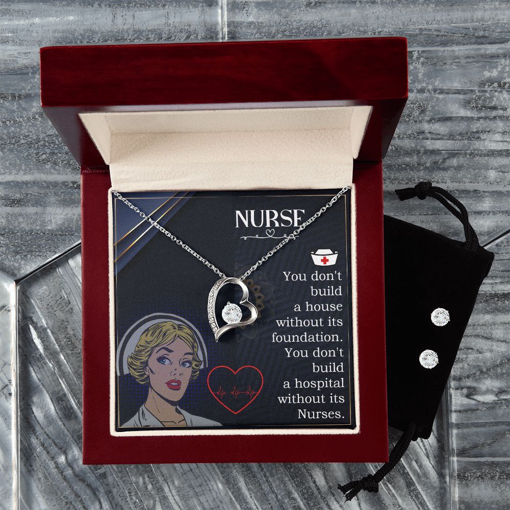Nurse Forever Love Necklace and Cubic Zirconia Earring Set