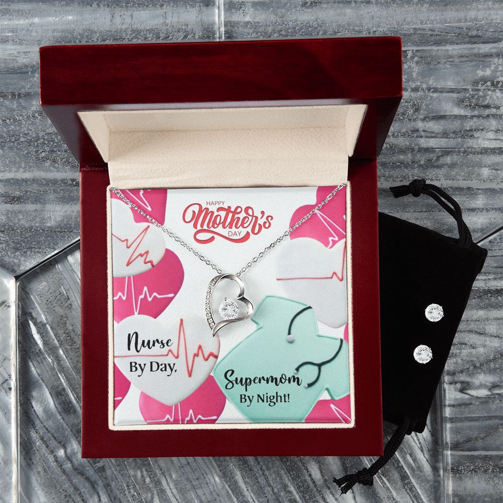 Nurse by Dad Happy Mothers Day mom  Forever Love Necklace and Cubic Zirconia Earring Set