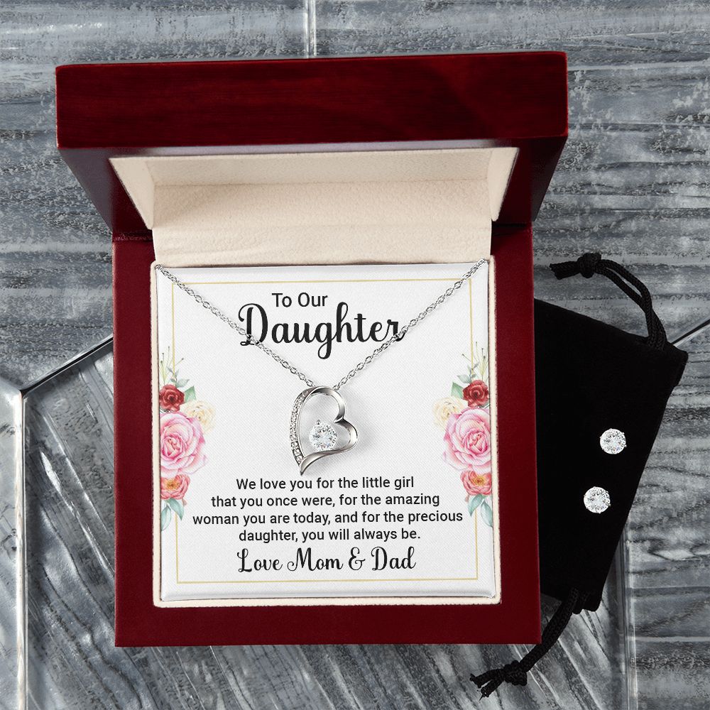 To Our Daughter Forever Love Necklace and Cubic Zirconia Earring Set