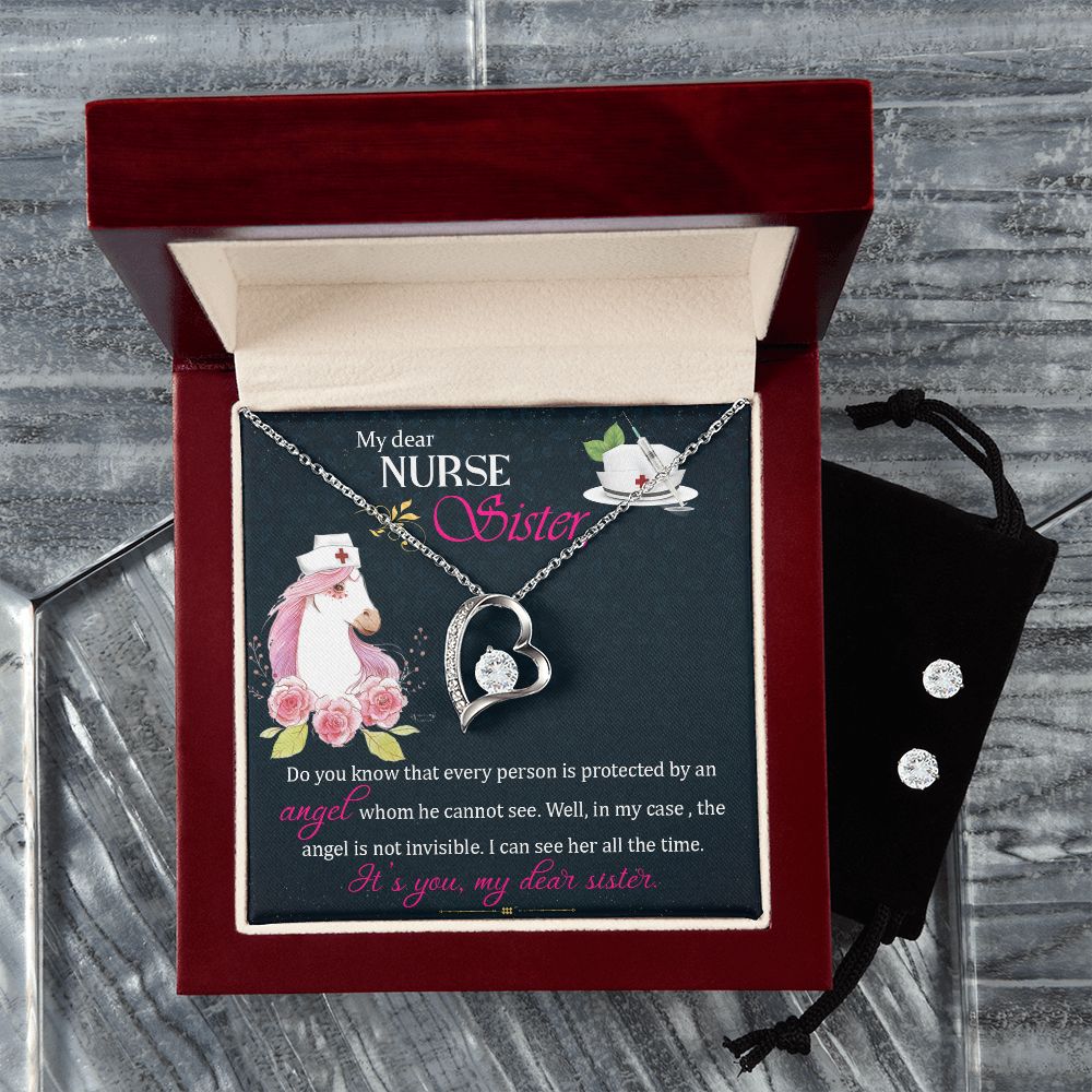 My dear nurse sister Forever Love Necklace and Cubic Zirconia Earring Set