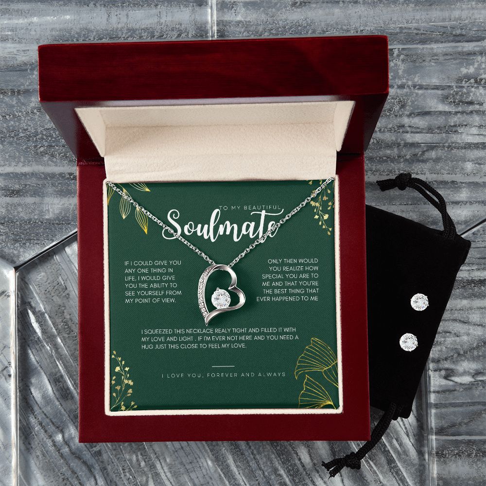 To My Beautiful Soulmate Forever Love Necklace and Cubic Zirconia Earring Set