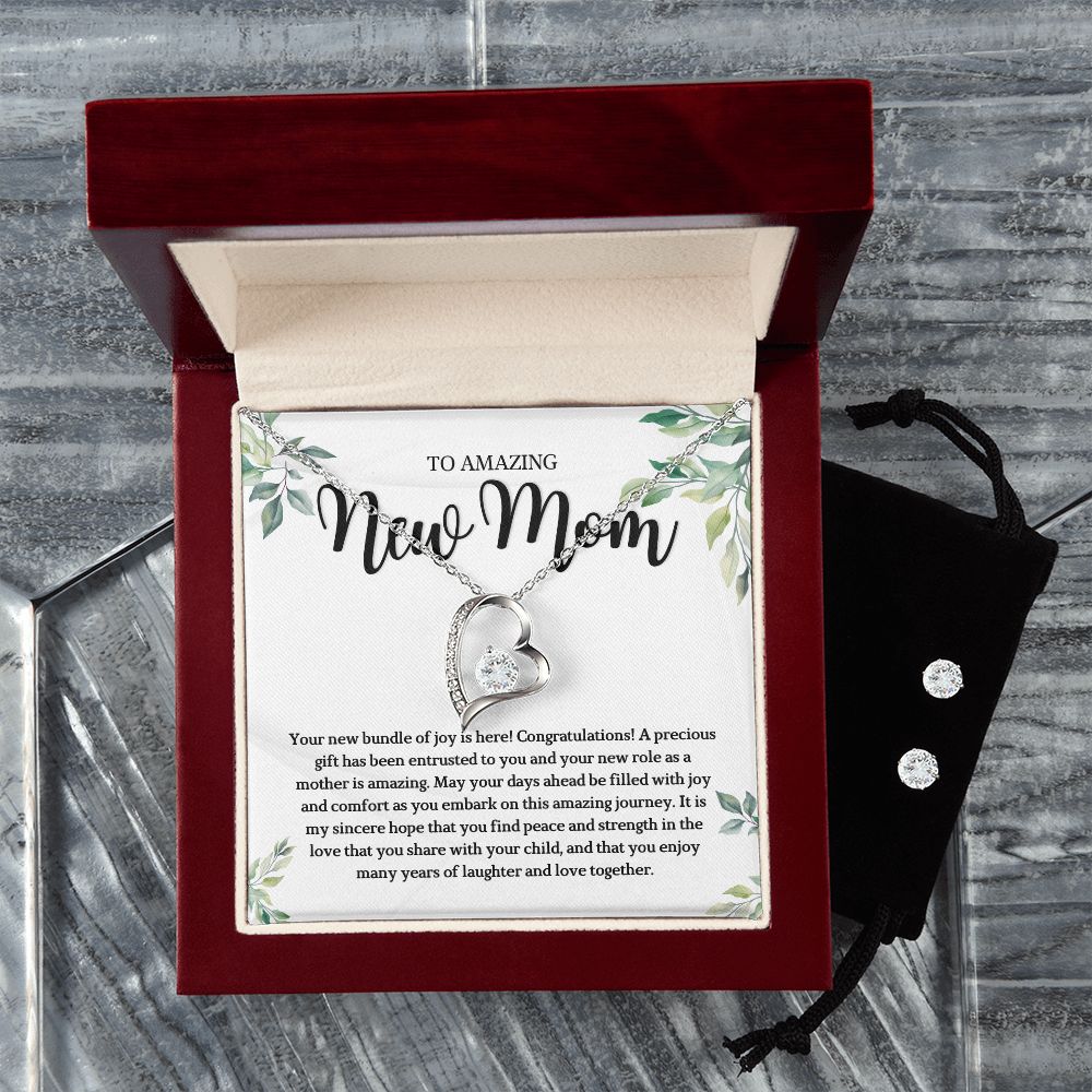 To Amazing new mom Forever Love Necklace and Cubic Zirconia Earring Set