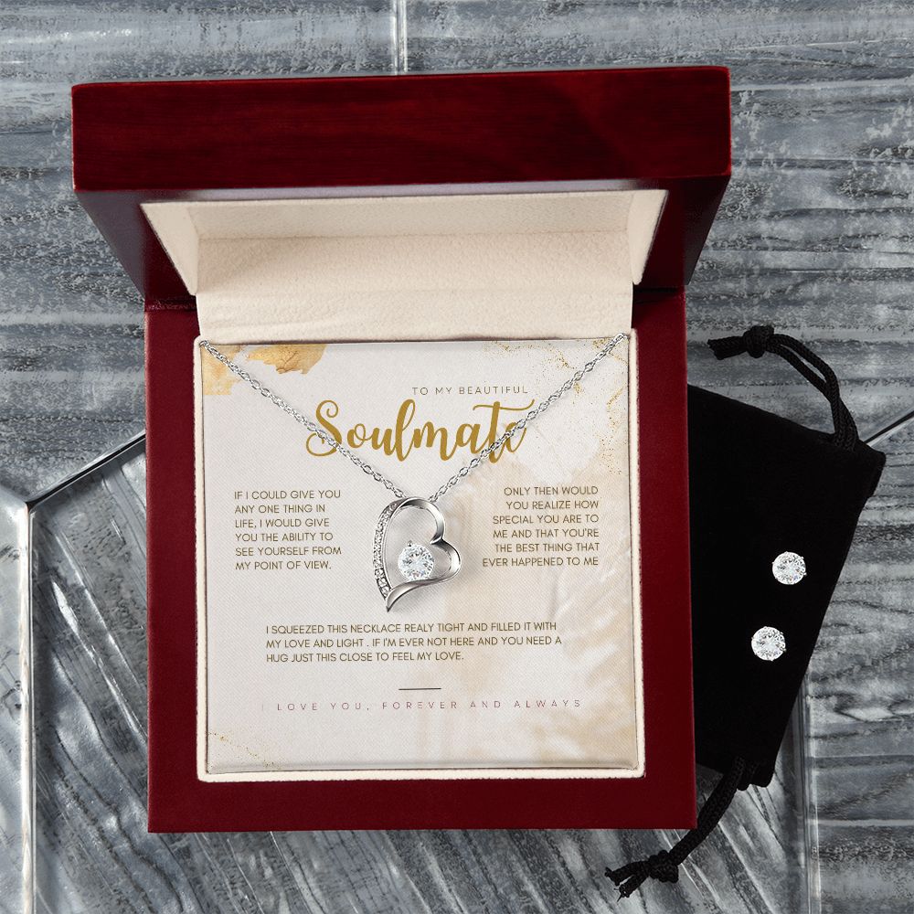 To My Beautiful Soulmate Forever Love Necklace and Cubic Zirconia Earring Set