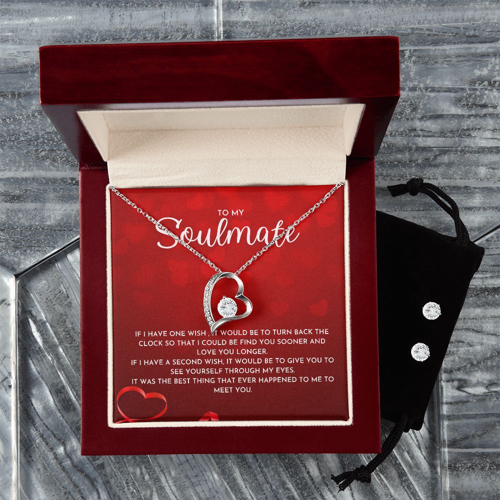 To My Soulmate- Forever Love Necklace and Cubic Zirconia Earring Set