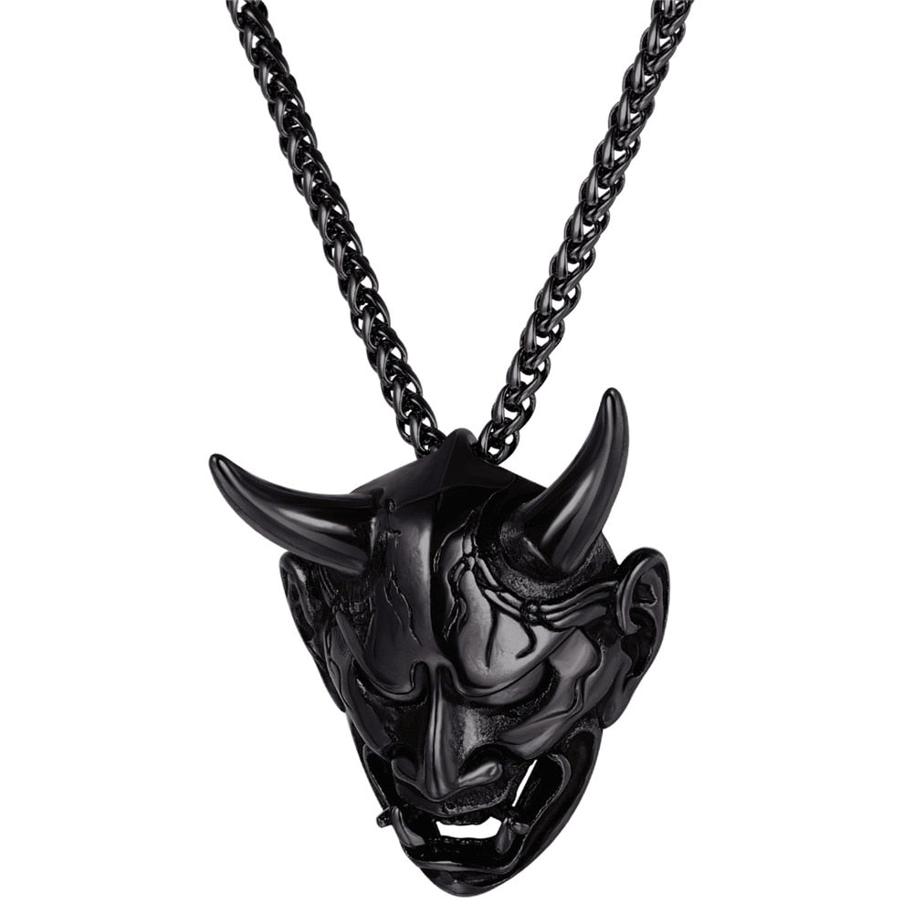 Skull w/ Evil Horn Pendant Necklace for Men & Women