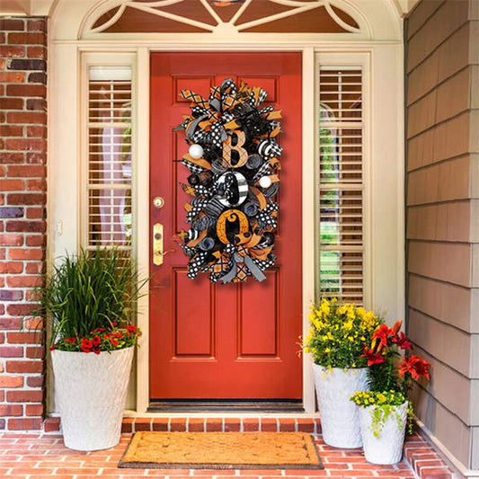 Fall Wreath Front Door Ornament for Halloween Decoration