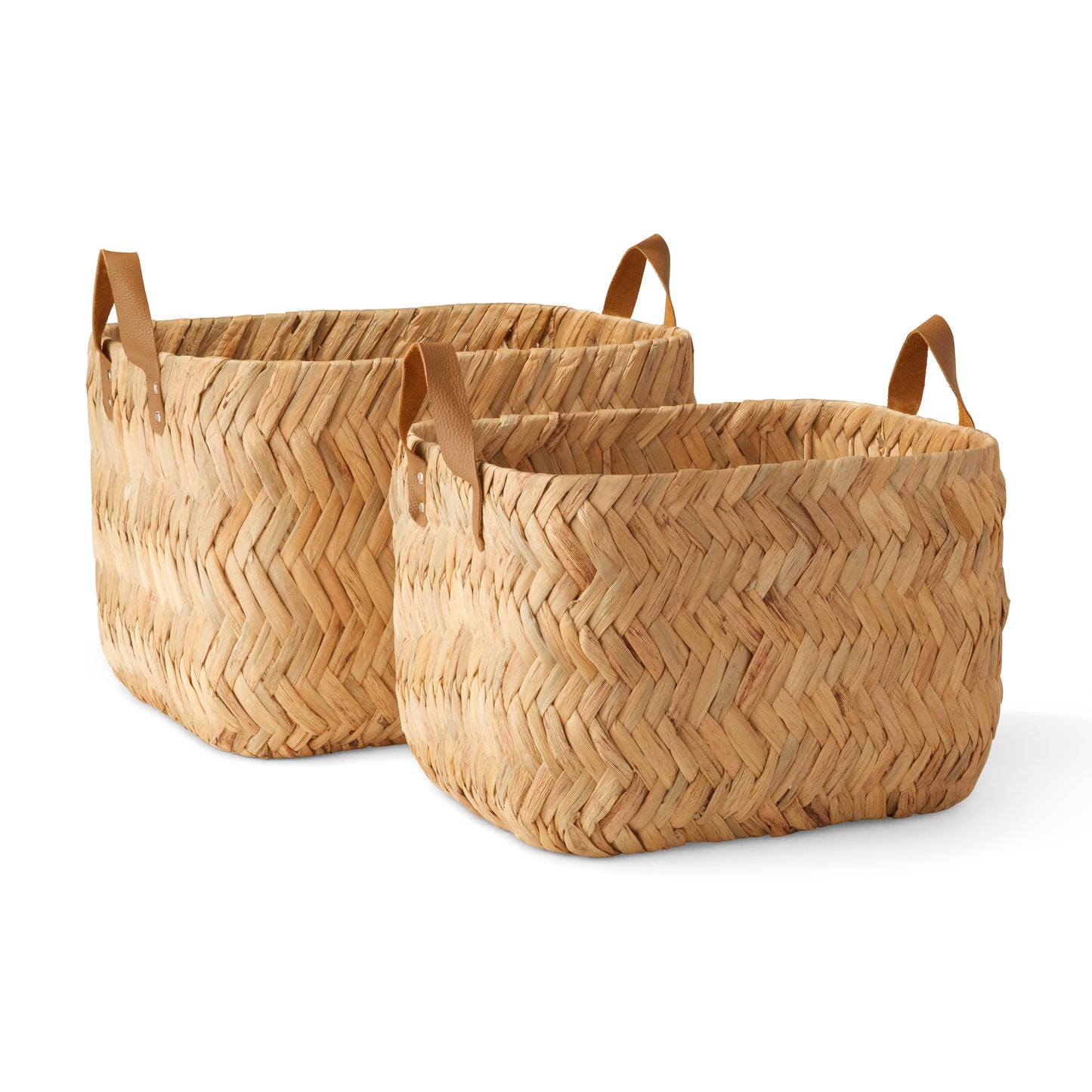 Modern Leather Storage Baskets, Set of 2