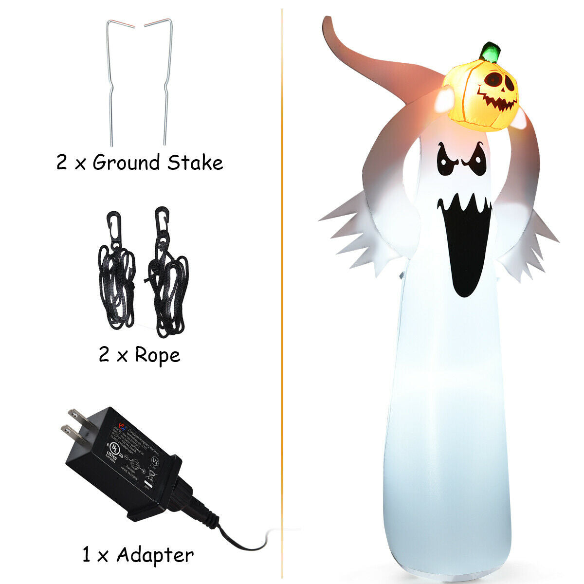 6' Inflatable LED Ghost w/ Pumpkin for Halloween Decoration