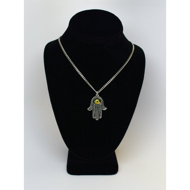 Lucky Hamsa Hand Amulet with Green Eye Pendant Necklace  for Men/Women