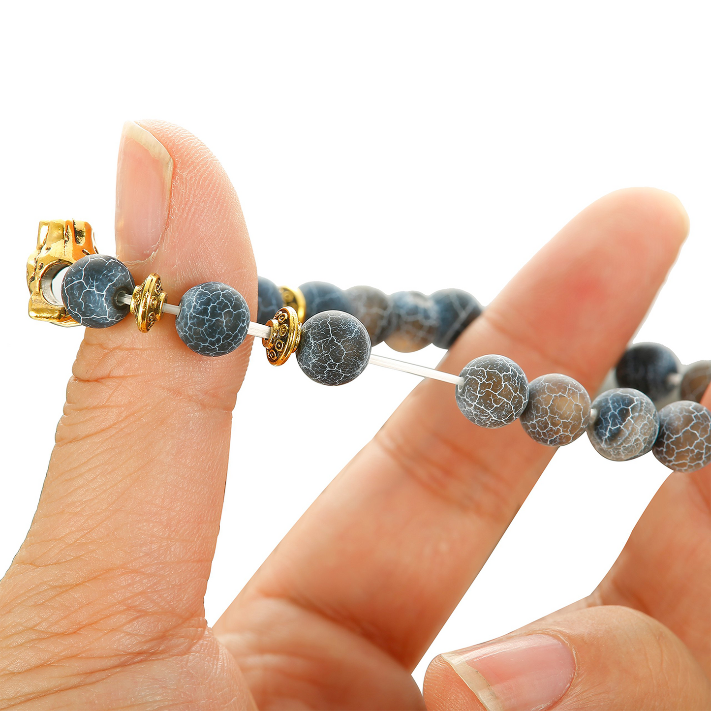 6PCS Mens 8mm Bead Bracelets Set Natural Stone