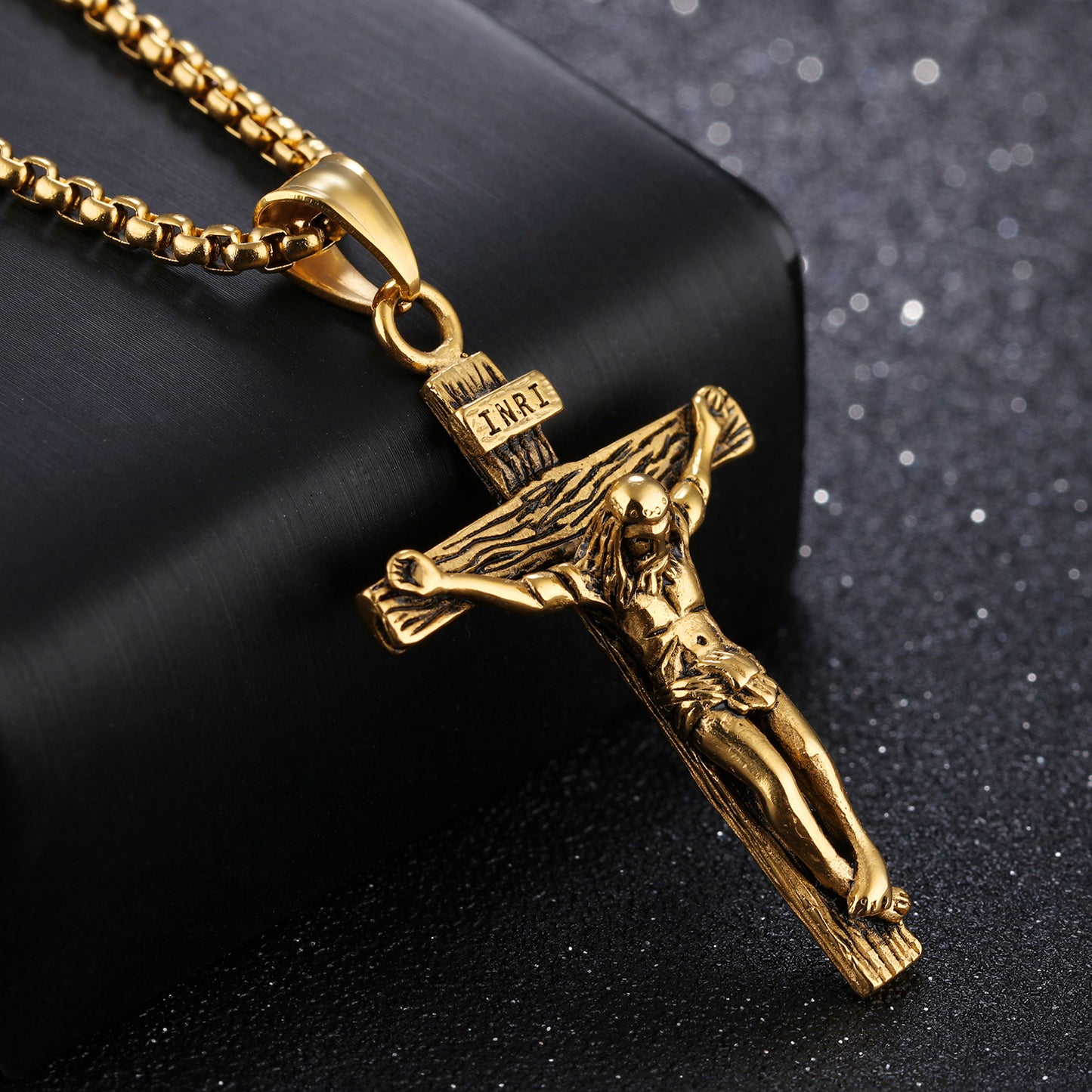 Men's Stainless Steel Jesus Christ Crucifixion Cross Pendant Necklace