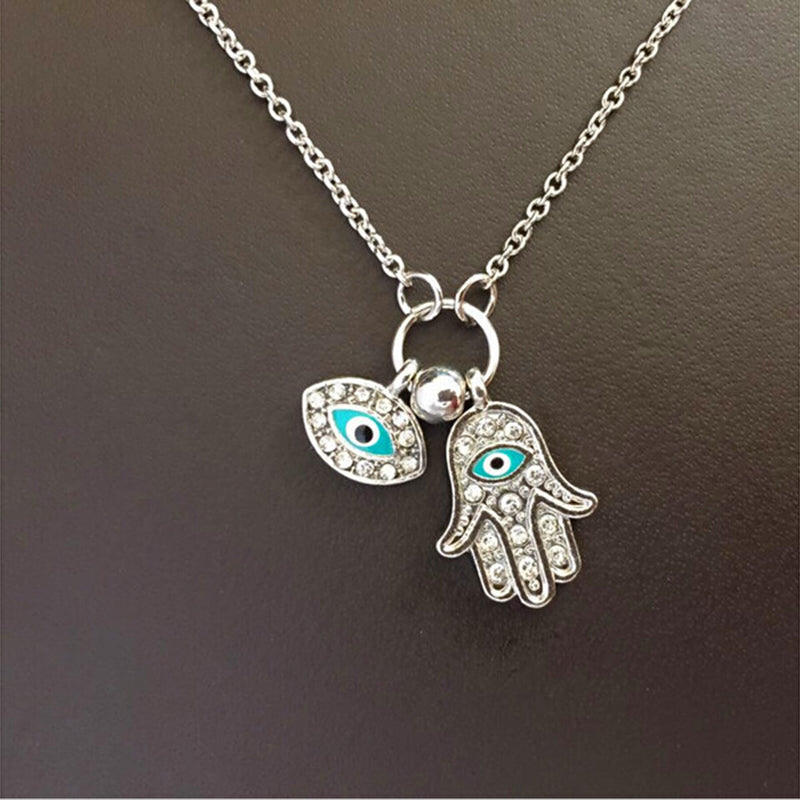 Fatima Palm Necklace Evil Eye Hamsa Hand Chain Pendant Jewelry