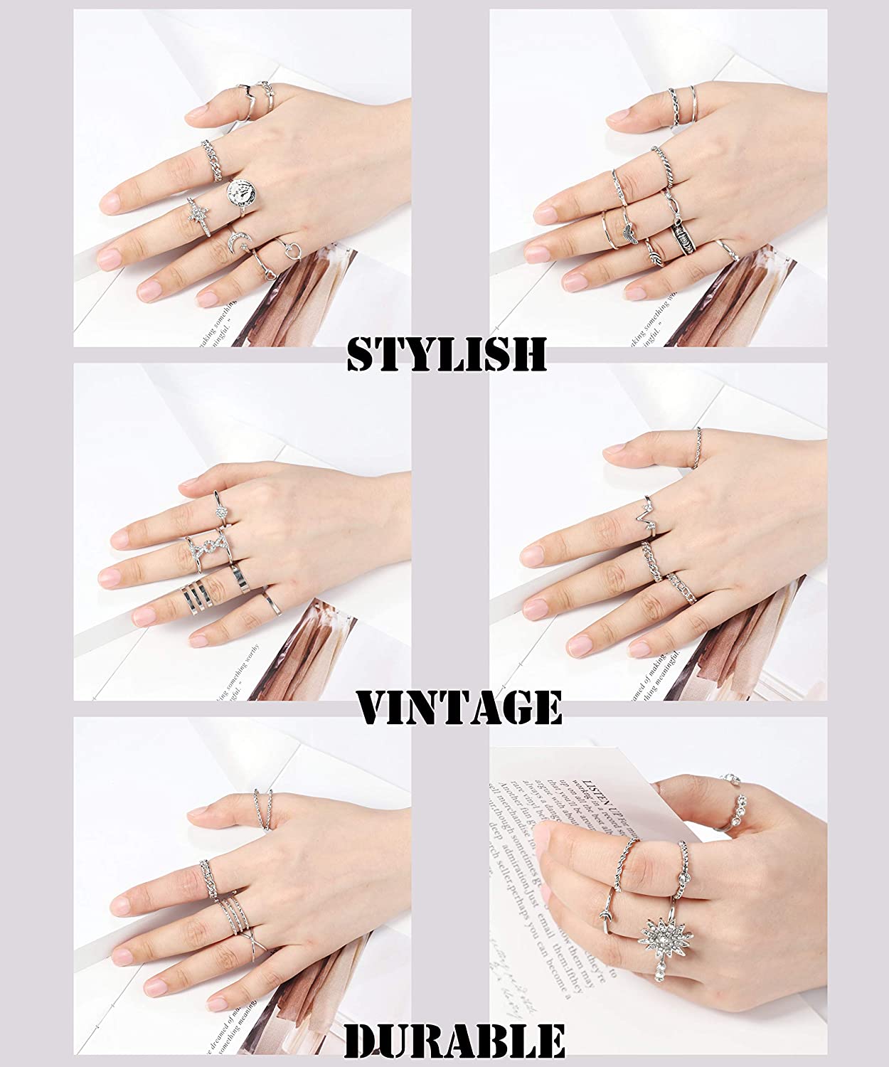 Jstyle 70PCS Knuckle Rings for Women Stackable Joint Midi Finger Ring Set