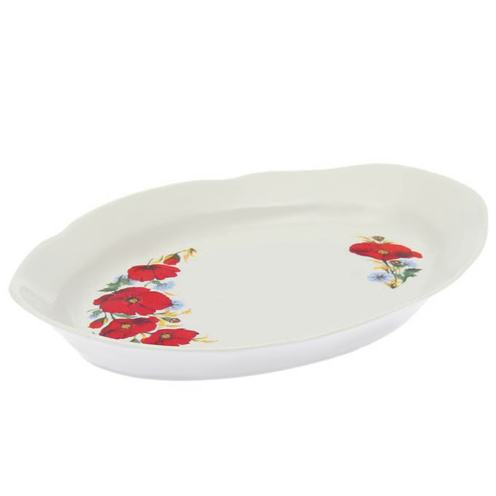 Serving Dish  Red Poppies Porcelain Oval Dish 13-inch