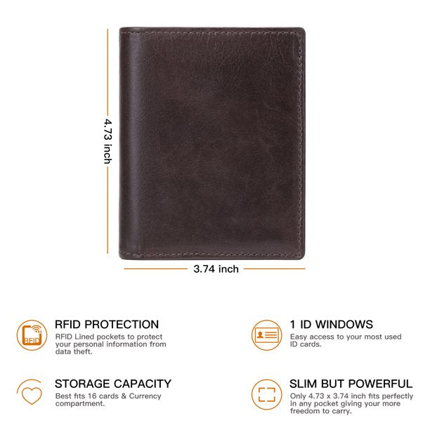 Wallets for Men Large Capacity Genuine Leather RFID Minimalist Bifold Wallet Card Holder, Coffee