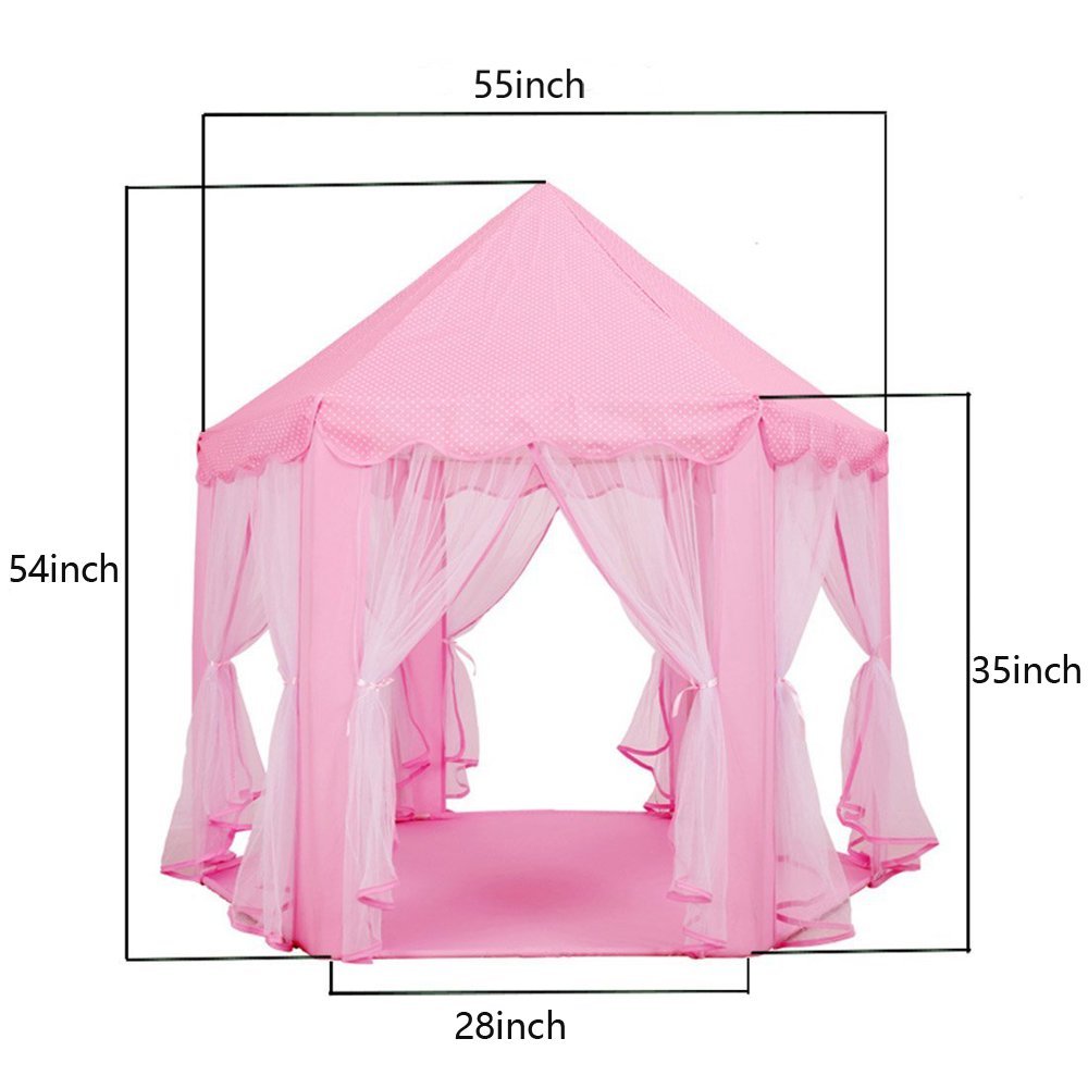 Hexagon Princess Castle Play Tent Indoor for Kids Gift w/ Star Lights