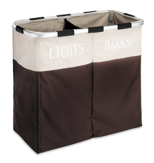 Fabric Two Compartment Laundry Hamper, Espresso