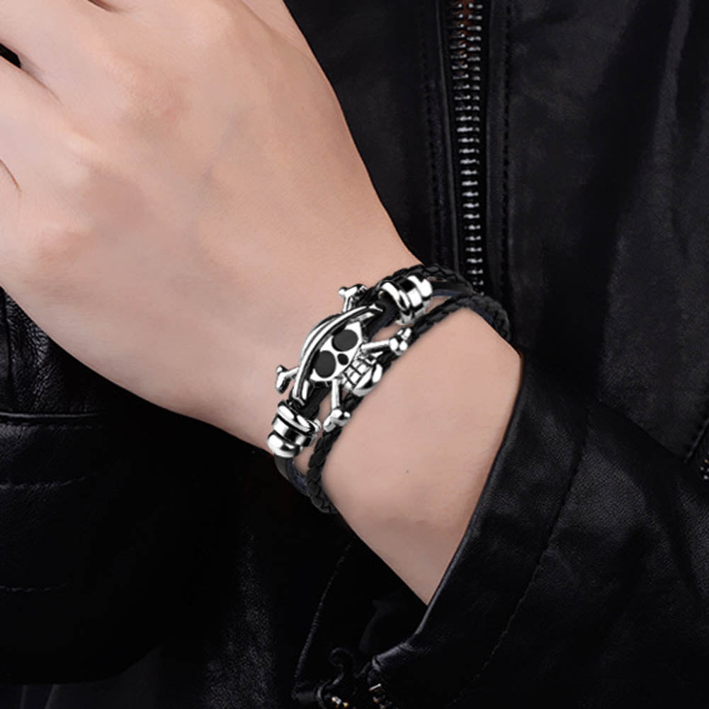 Skull Leather Punk Bracelet Gothic Rock Hip Hop Bangle