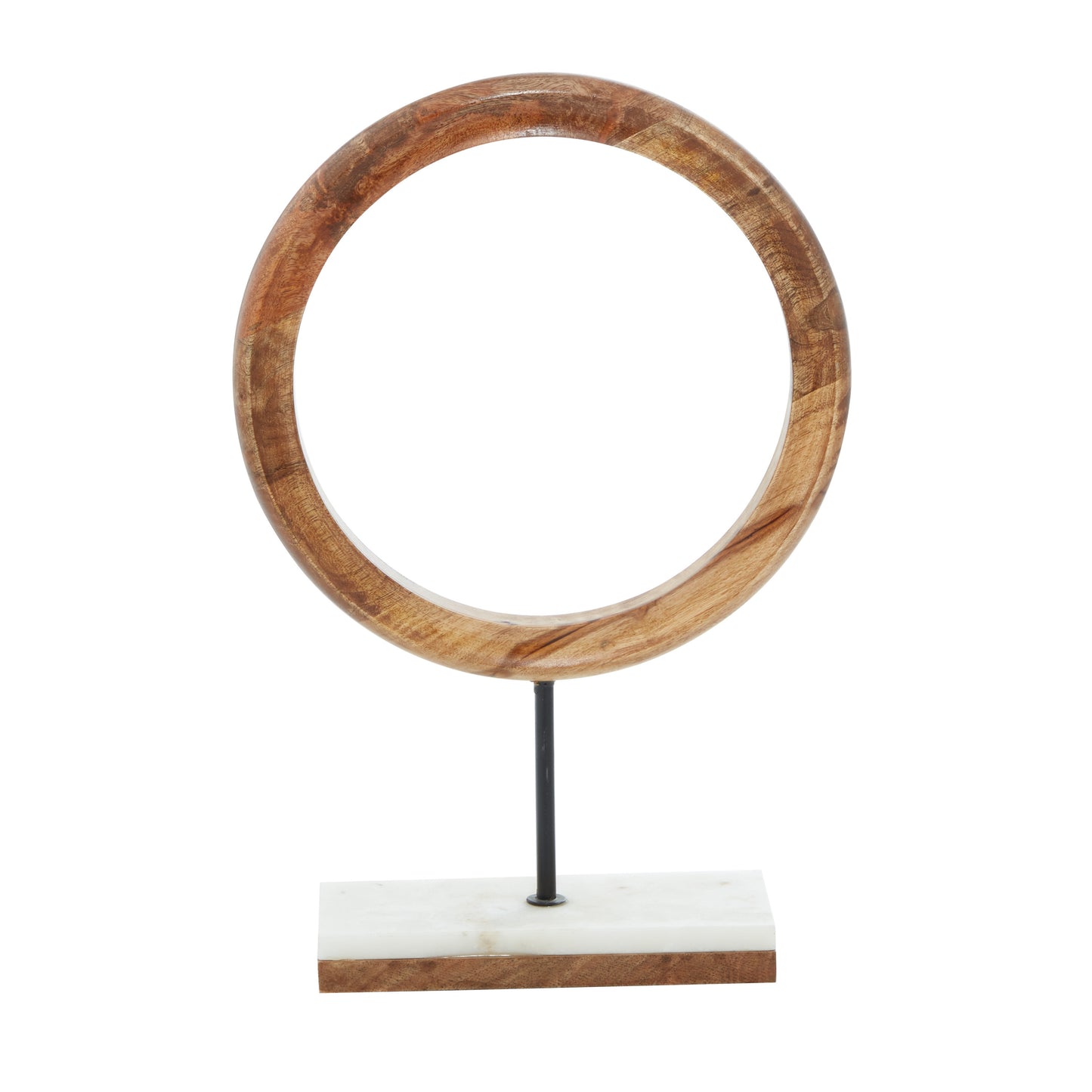 Contemporary Mango Wood And Marble Ring Sculpture, Brown