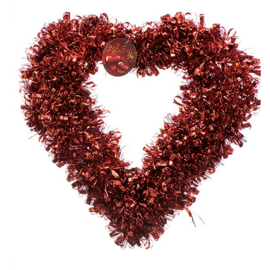 Large Red Valentine's Day Tinsel Hearth Shape Wreath Garland