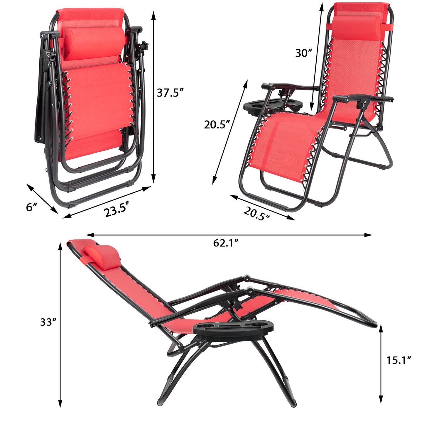 2 Pack Outdoor Lounge Patio Chair w/ Adjustable Pillow