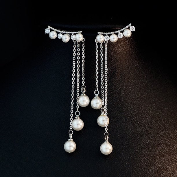 Women Earrings Environmental Friendly Elegant Long Style Tassel Faux Pearls Earrings for Women