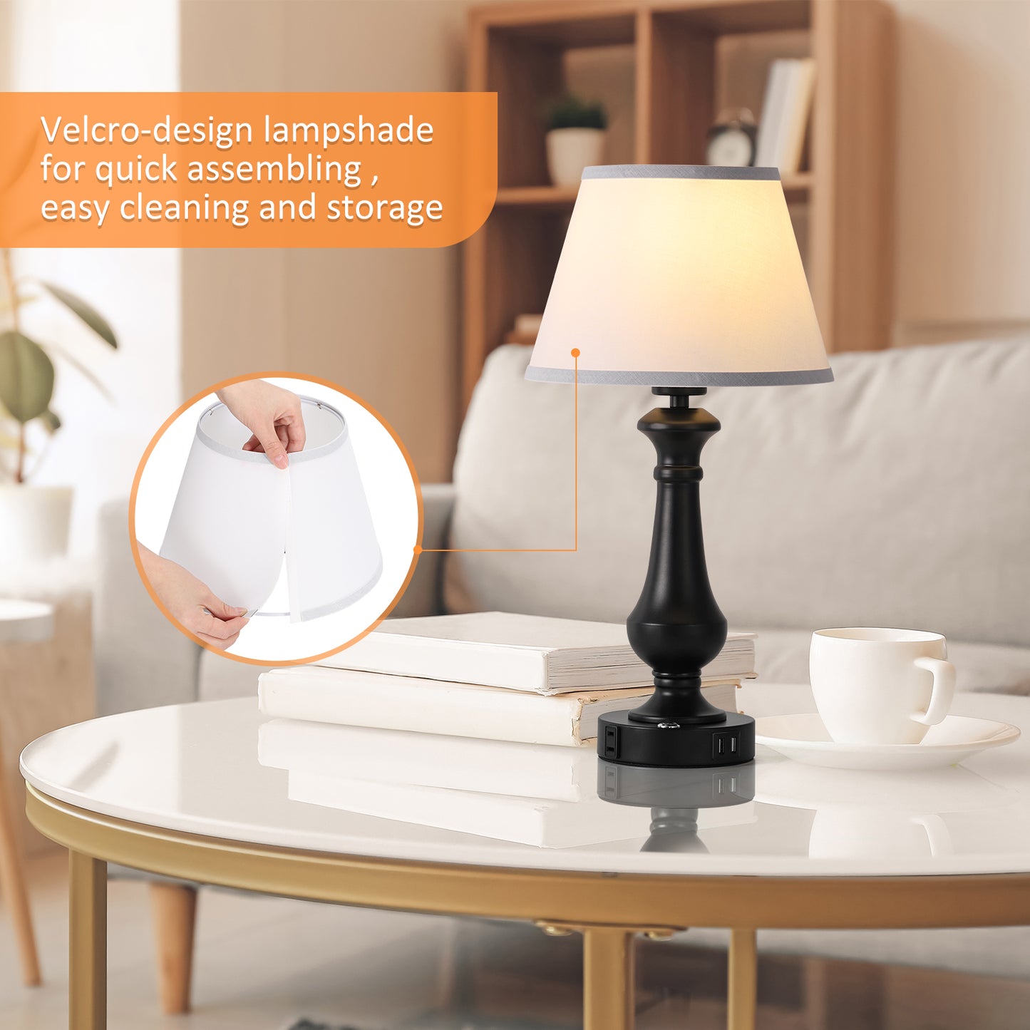 Set of 2 Dimmable Touch Control Nightstand w/ USB Charging Ports