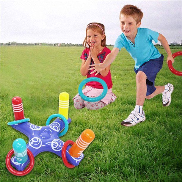 Inflatable Ring Toss Pool Game Toys w/ 4 Pcs Rings for Multiplayer